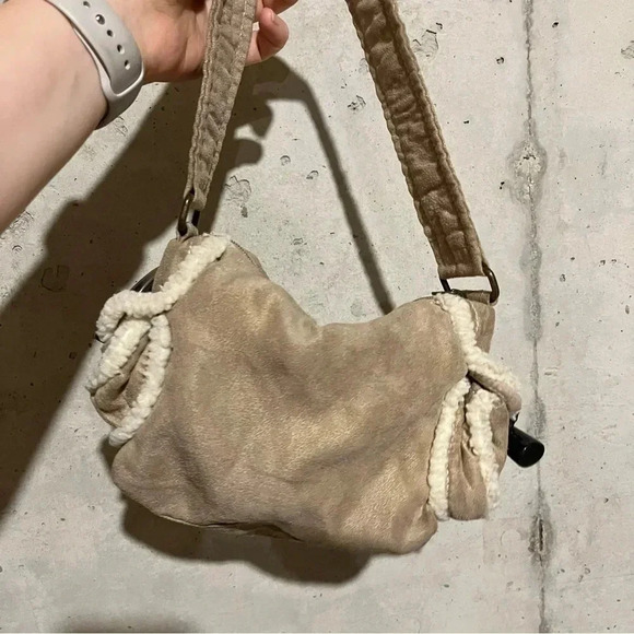 Aeropostale Vintage Beige Sherpa Trim Toggle Mini Purse Hand Bag Y2K 2000’s - Picture 2 of 11